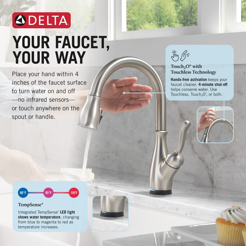 Leland Touch2O Kitchen Faucet with Touchless Technology, Spotshield Stainless