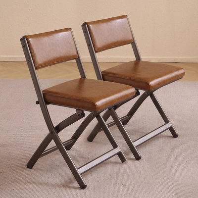 2 Pack Folding Dining Chairs with Thick Leather Cushion, High-Resilience Foam