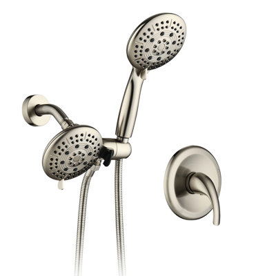 Brushed Nickel Rain Shower Head With Handheld - Pulse Massage & 5 More Spray Modes 1.8 Gpm Flow High And 6 Patterns, Holes, Brass, Gpm, Wall Mounted
