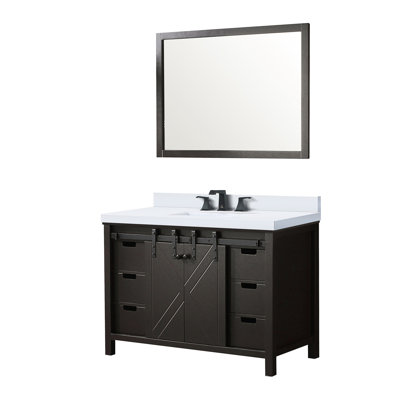 48 In. W X 22 D Brown Bath Vanity, White Quartz Countertop, Faucet, 44 Mirror - Outstanding Scratch And Stain Resistance Vanity With Affordable