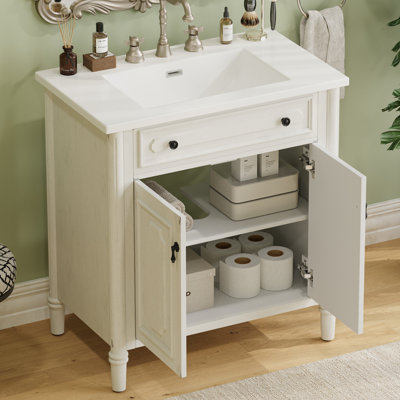 Vintage Bathroom Vanity with Sink, Antique Gray Finish, High-Quality Ceramic, and Spacious Storage for Timeless Elegance