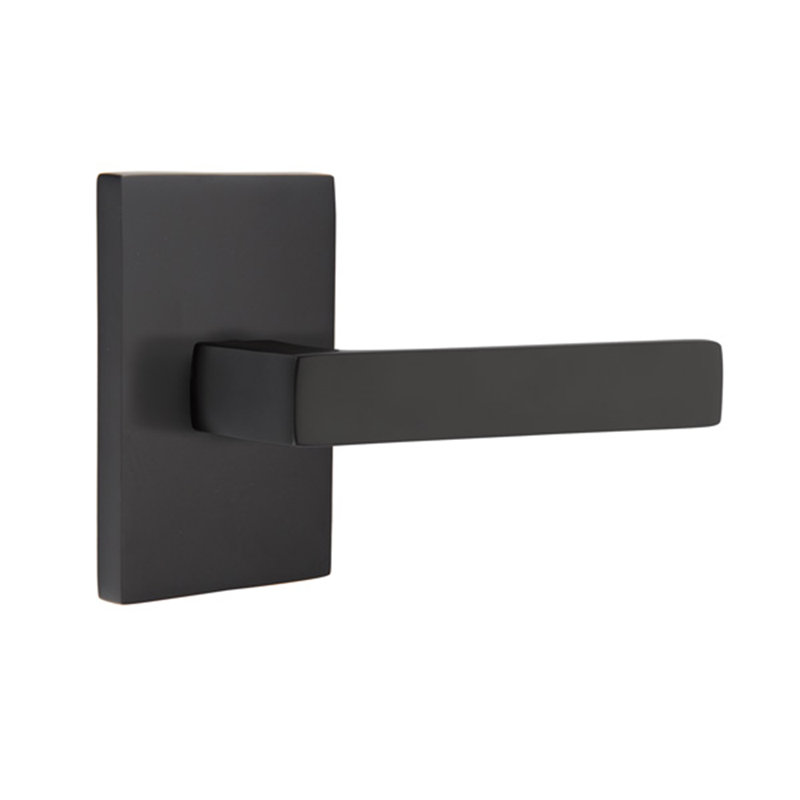 Dumont Flat Passage (Hall & Closet) Door Lever with Rectangle Rosette, Right, Flat Black