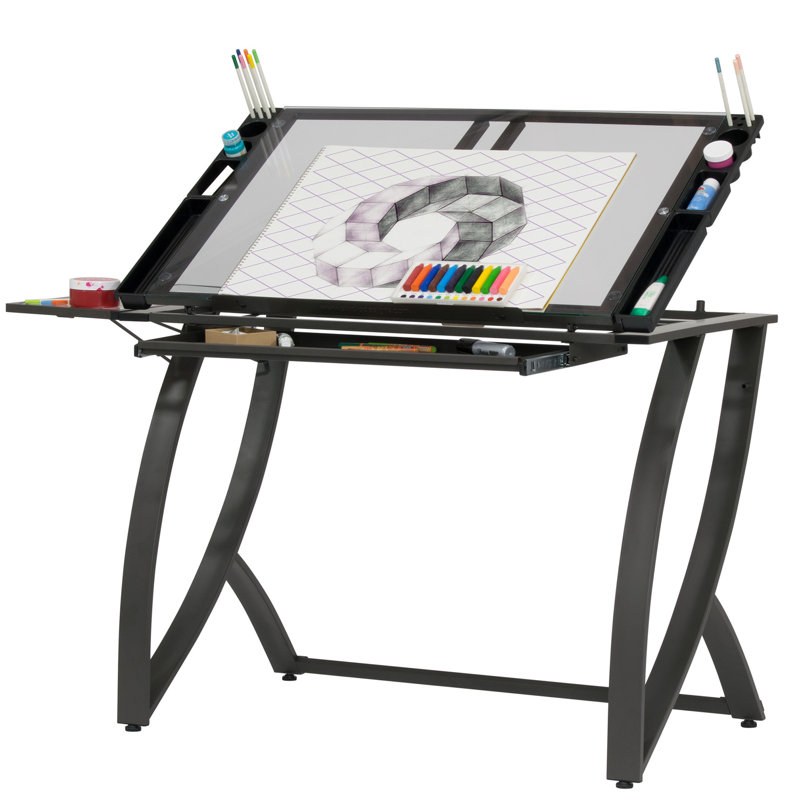 Keylly Glass Top Metal Base Drafting Table
