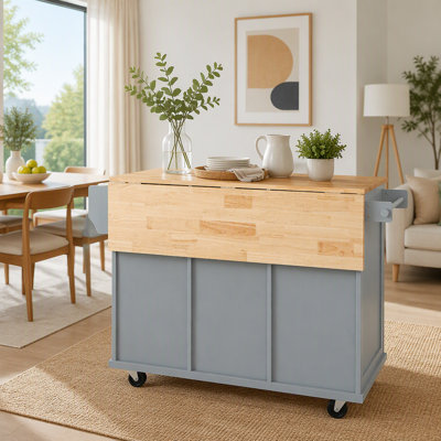 Kitchen Cart with Drop-Leaf Countertop, Storage Racks, and 5 Wheels