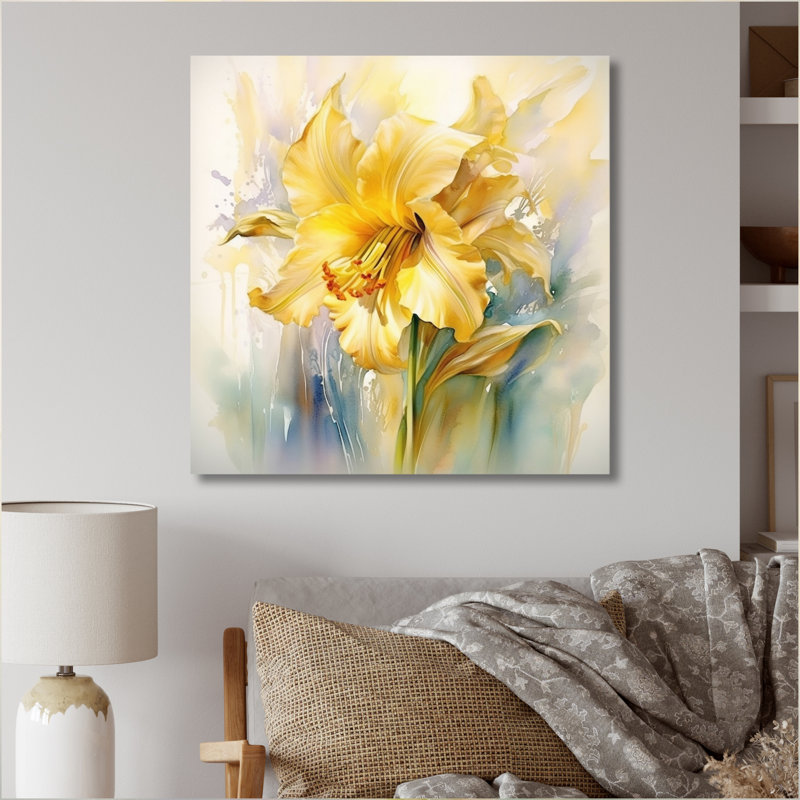 «Yellow Green Daffodils Natures Impression» sur toile, Toile tendue, H 16 po x l 16 po x P 1 po