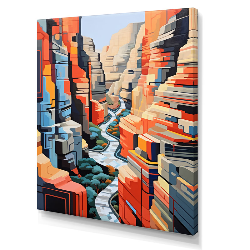 Canyon de Stijl, paysage inspiré sur toile, Toile tendue, H 20 po x l 12 po