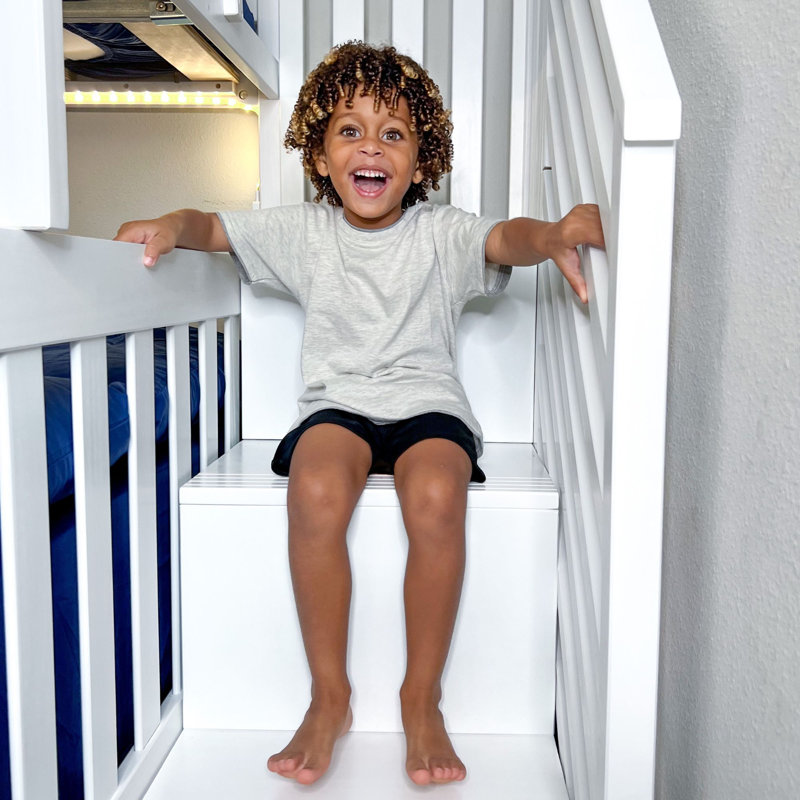  Bolles Solid Wood Standard Bunk Bed with Staircase, White, Twin over Full
