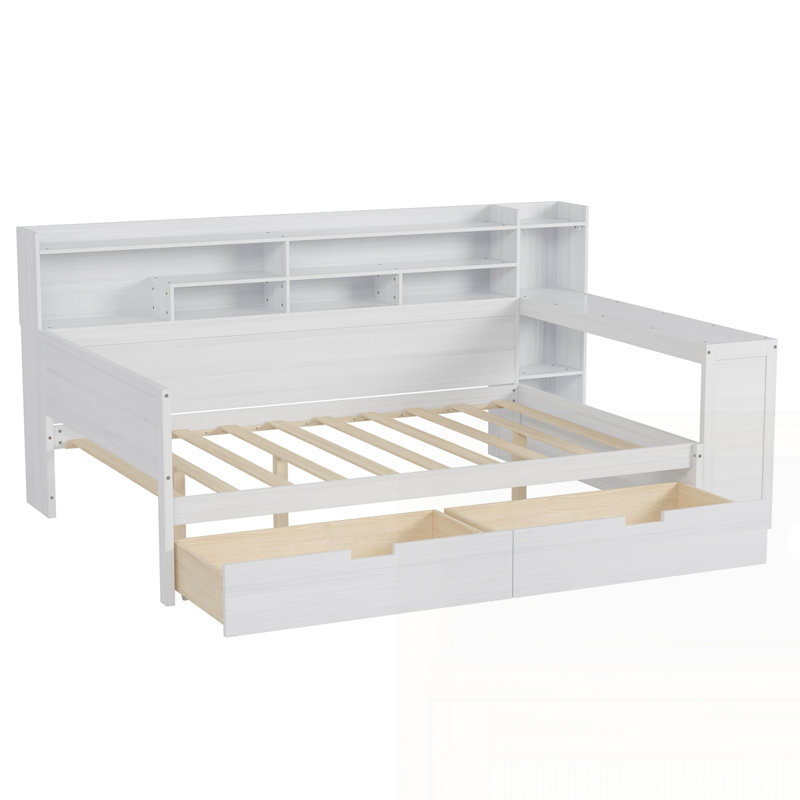 Wooden Daybed with Storage Shelves, Antique White