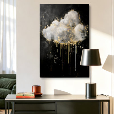 Décoration murale moderne et glamour : « Nuage abstrait doré avec pluie », impression sur toile tendue, 45,7 x 30,5 cm (18 x 12 pouces) – Décoration de salon