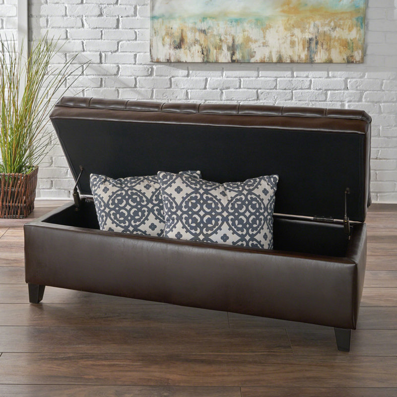 50" Long Faux Leather Upholstered Storage - Hand- Bench With Cover Finish, Brown