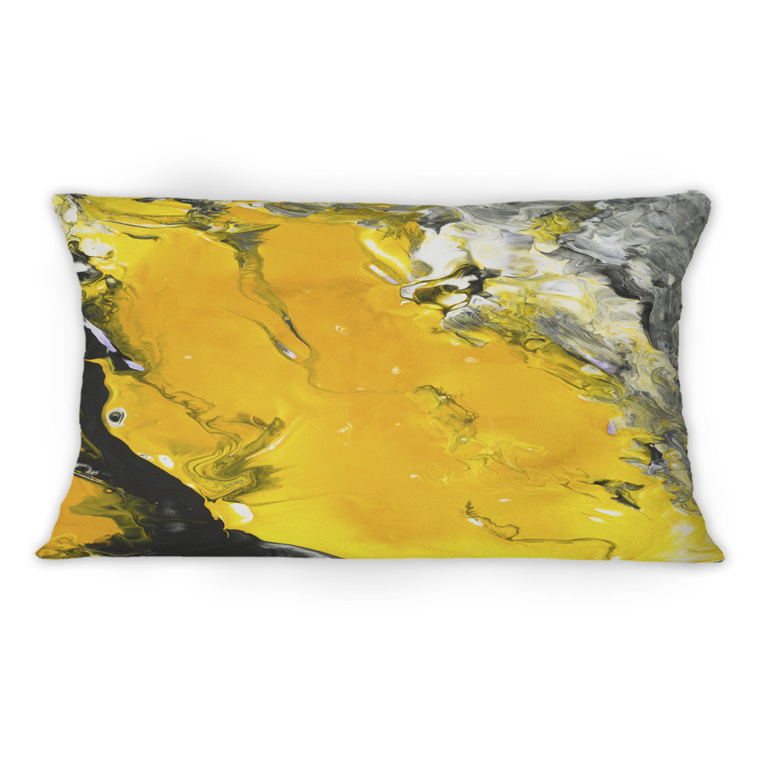 Yellow Black And White Liquid Art VI -1 Modern Printed Throw Pillow Design Art