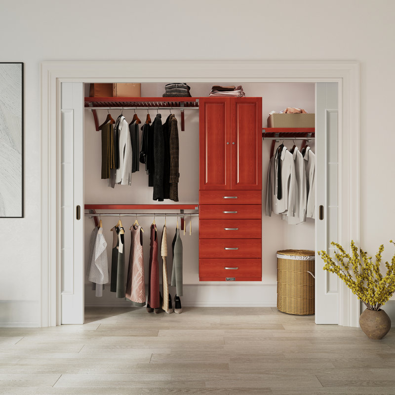 John Louis Home Solid Wood Reach-In Closet System with 5-Drawers and Solid Panel Doors, Red