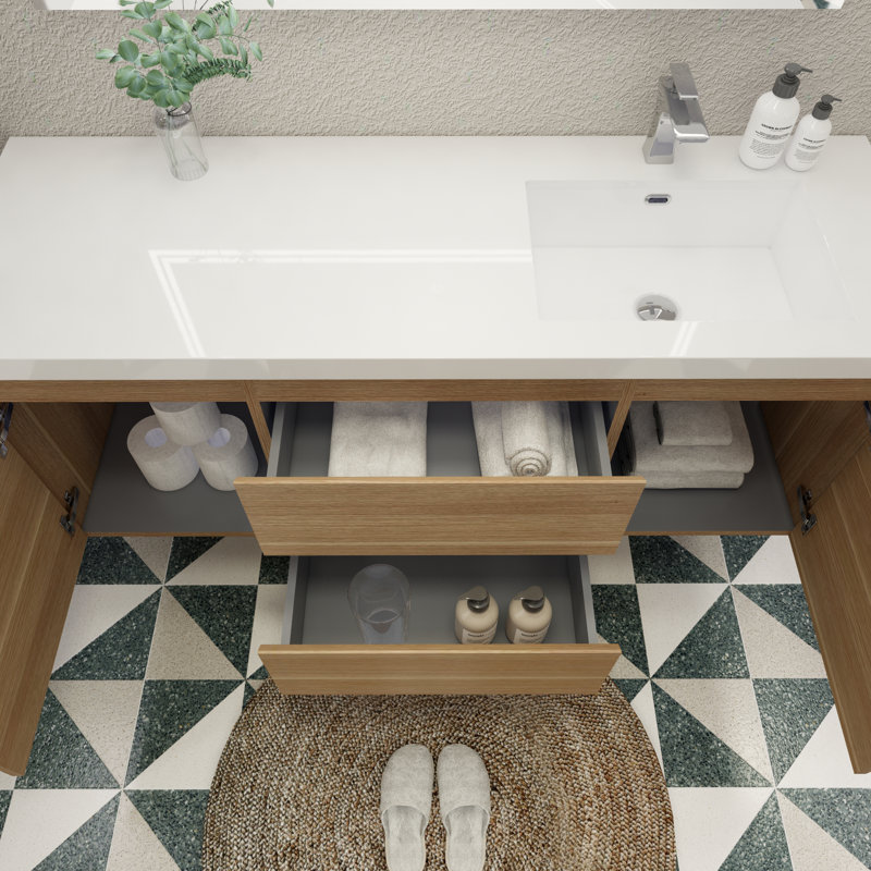 Single Bathroom Vanity with Acrylic Top, White Oak