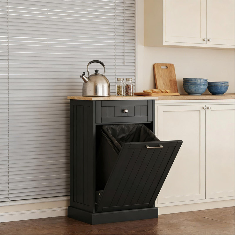 Storage Cabinet,Home Hidden Bin Cabinet(Trash can not included), Black