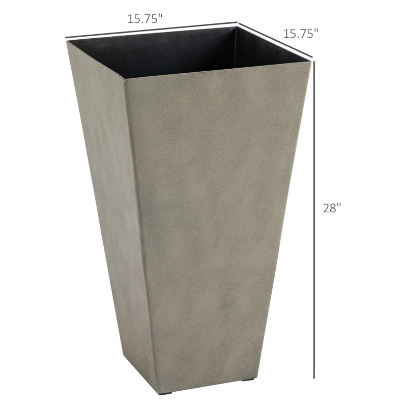 Outsunny 28" Tall Gray Plastic Planters with Drainage Hole, Set of 3