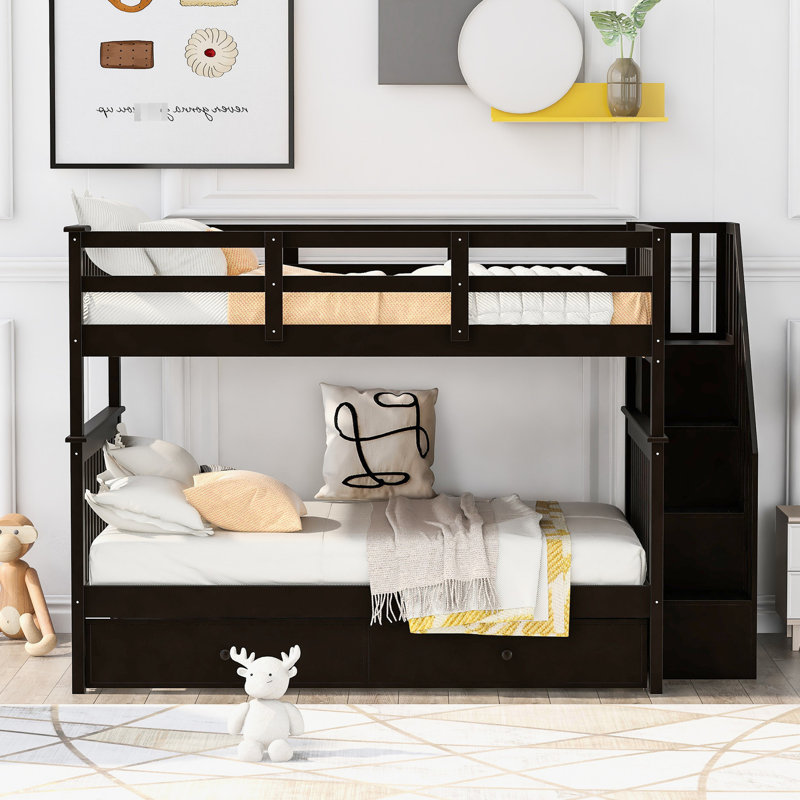 Lit superposé avec lit gigogne simple, rangement et capacité de lit gigogne pratique, Espresso