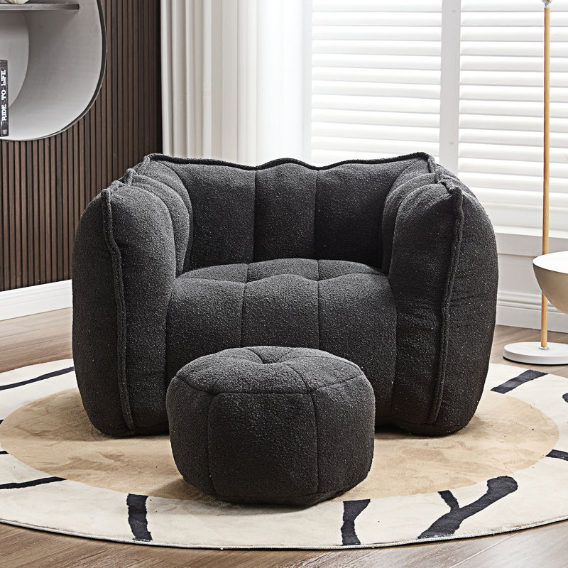 Sofas Upholstered Accent Chair with Ottoman, Black Chenille, 23.23" H x 38.58" W x 31.5" D