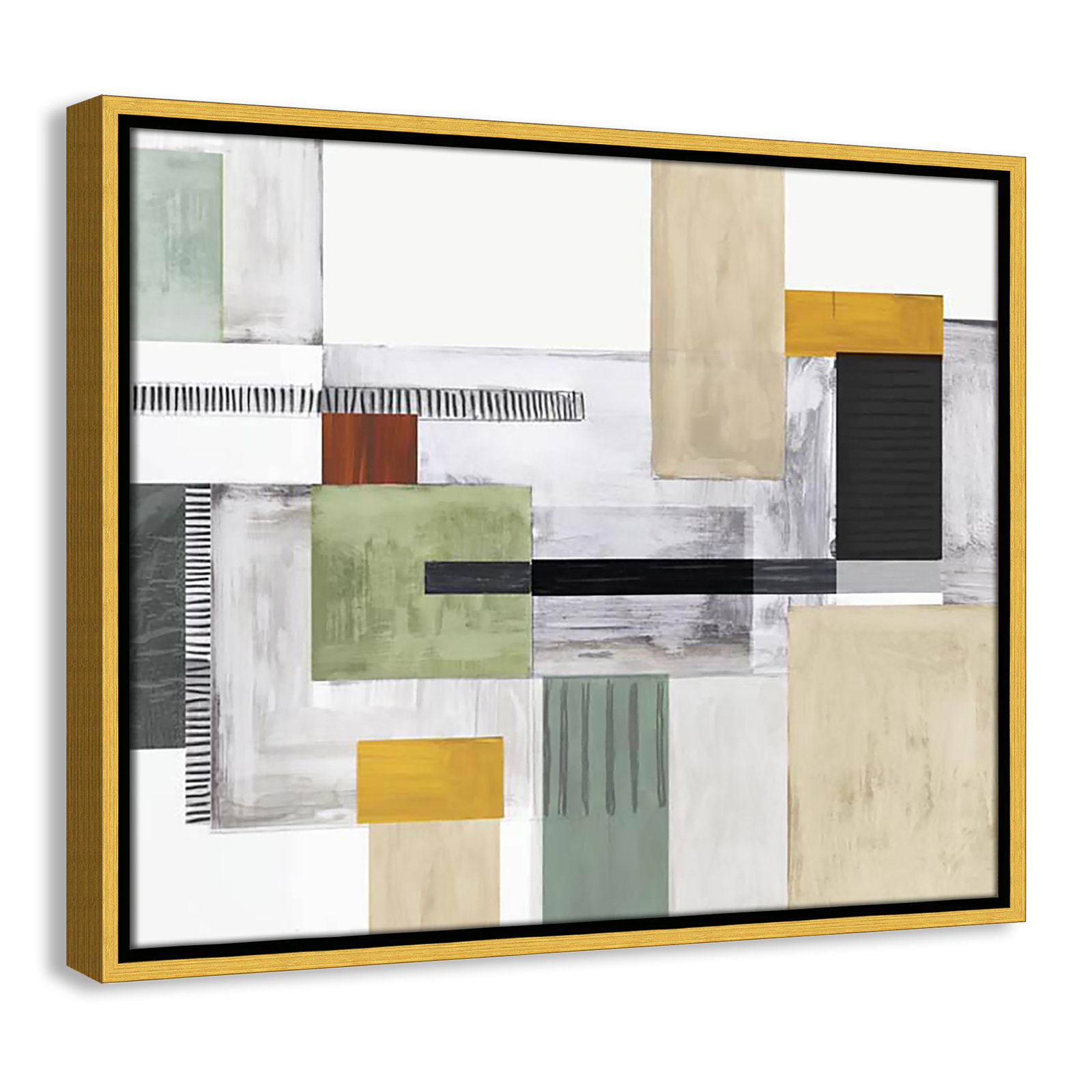 Playful Blocks Print by Tom Reeves, 17.5" H x 21.5" W x 2" D, Gold Floater Framed, No Mat