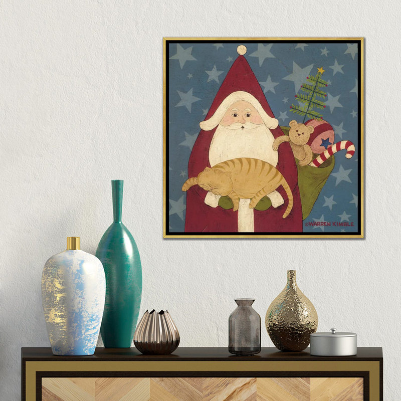 Père Noël - reproduction d'art murale - toile encadrée, H 18 po x l 18 po, Impression encadrée sans passe-partout, Doré