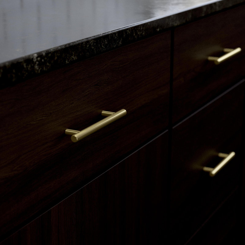 Satin Gold Modern Bar Cabinet Drawer Pull Handle Set