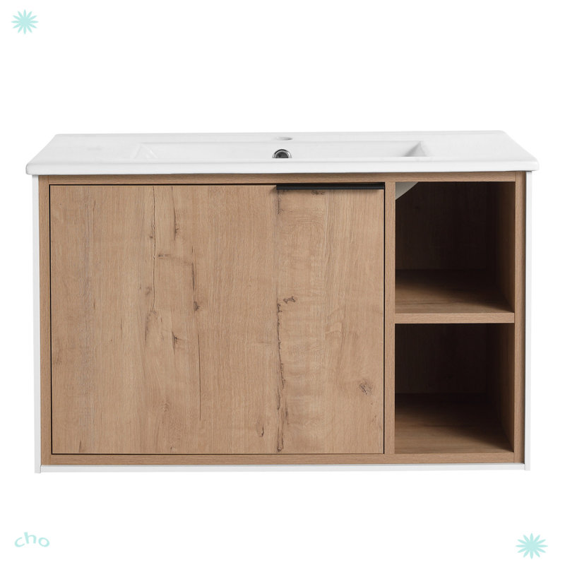 Meuble-lavabo mural flottant 30 po avec lavabo en céramique