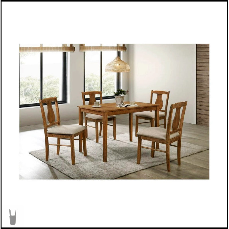 Ensemble de salle à manger 5 pièces en bois de chêne naturel antique, table en bois massif et 4 chaises rembourrées, conception peu encombrante pour des repas confortables