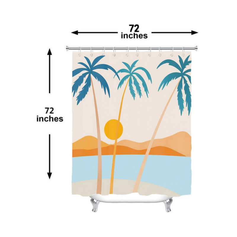 Rideau de bain Tropical Beach Scene, 72 po x 72 po (180 x 180 cm) avec crochets, orange