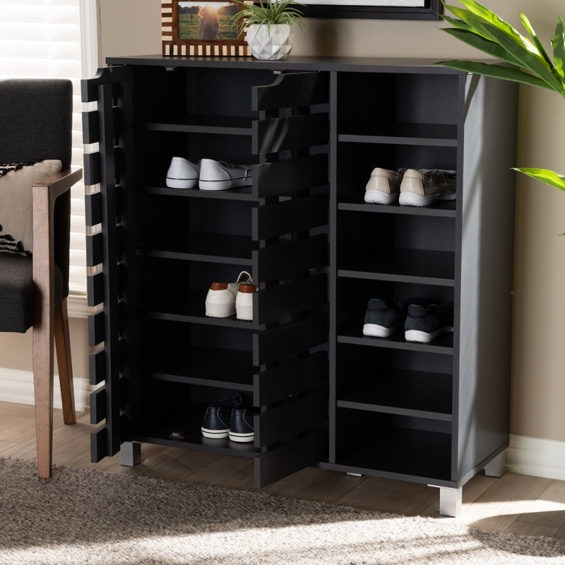 Armoire de rangement pour chaussures 24 portes en bois à 2 portes avec tablettes ouvertes Wirt