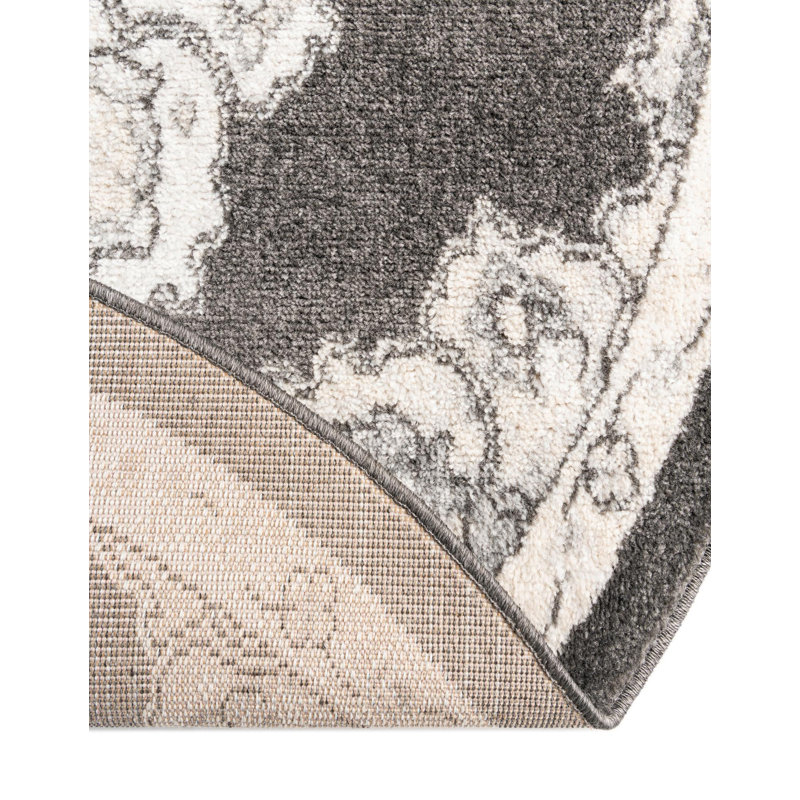 Tapis oriental gris en polypropylène de 5 pi x 5 pi Octagon, Rond 3 pi 3 po