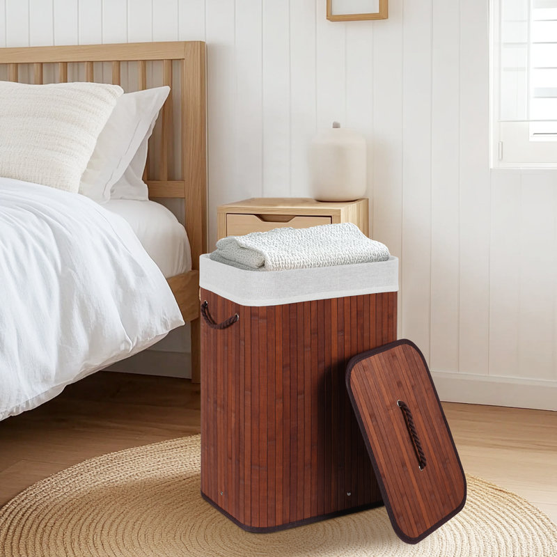 Panier à linge en bambou naturel avec couvercle et poignées, doublure amovible, idéal pour la salle de bain, la chambre à coucher et la salle de lavage
