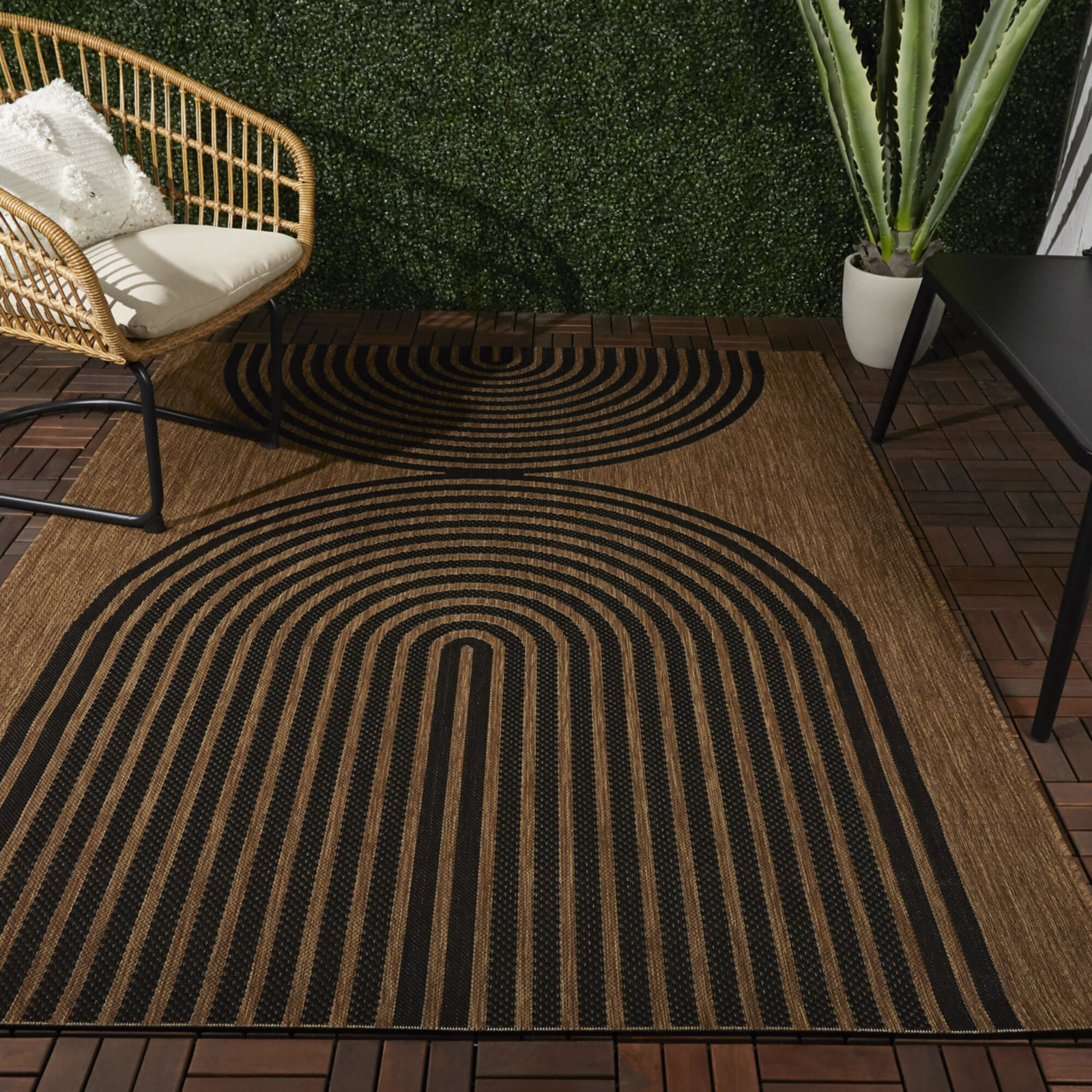 Sophia Flatweave Black/Brown Area Rug, Rectangle 5'3" x 7'