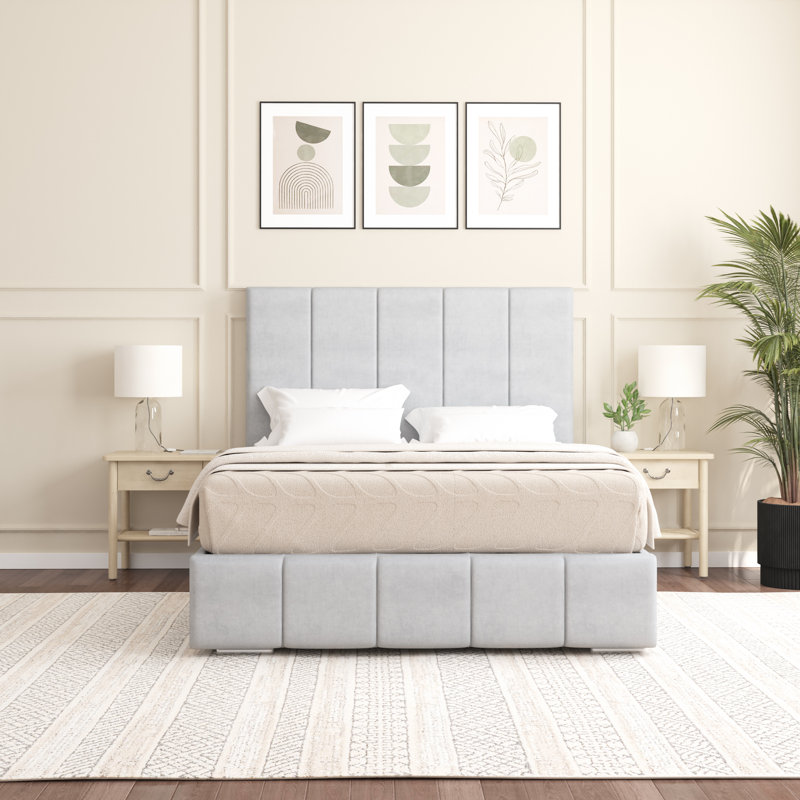 Edelmann Upholstered Bed, Single (3'), Light Silver