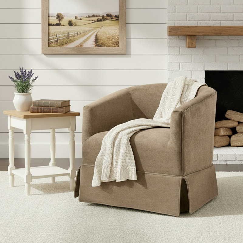 Upholstered Swivel Barrel Chair, Brown