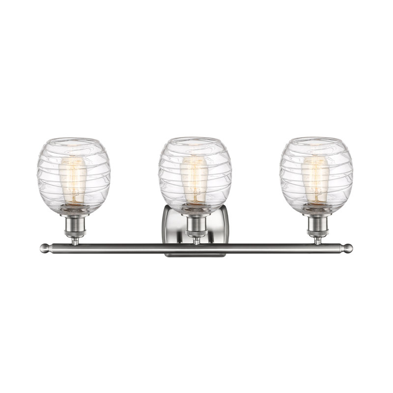Éclairage de salle de bain à intensité variable 3 lumières Carlucci, Tourbillon transparent, Nickel satiné brossé