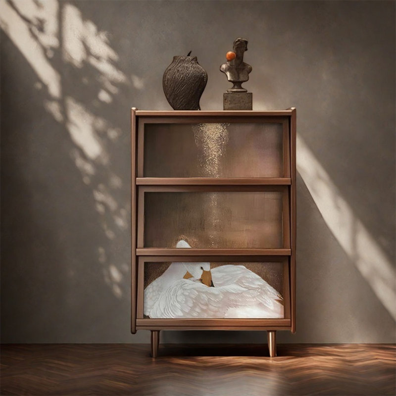 Armoire de rangement décorative en noyer à trois portes