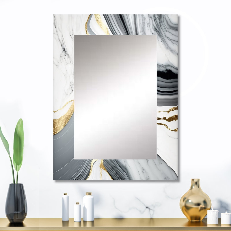 Abstrait Geode Marble Waves Gray II - miroir décoratif abstrait, miroir mural gris, impression d'art en métal, 32 po x 24 po