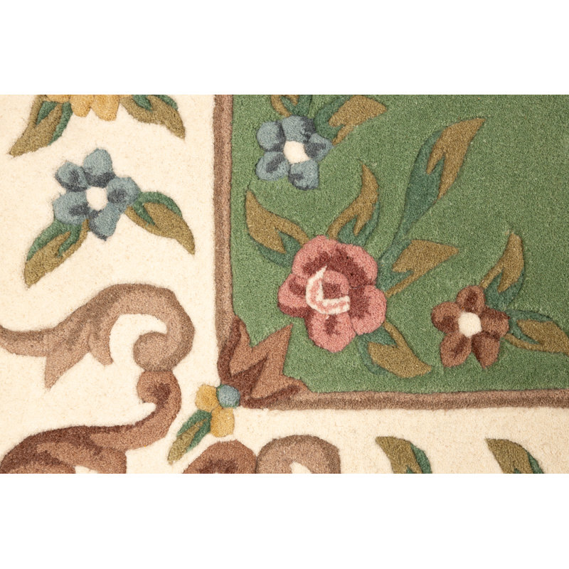 Bloomingville Floral Wool Hand Tufted Area Rug, Runner 70cm x 140cm, Green