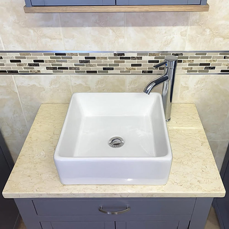 Brampt 750mm Single Bathroom Vanity with Vessel Ceramic Basin, Cream Marble