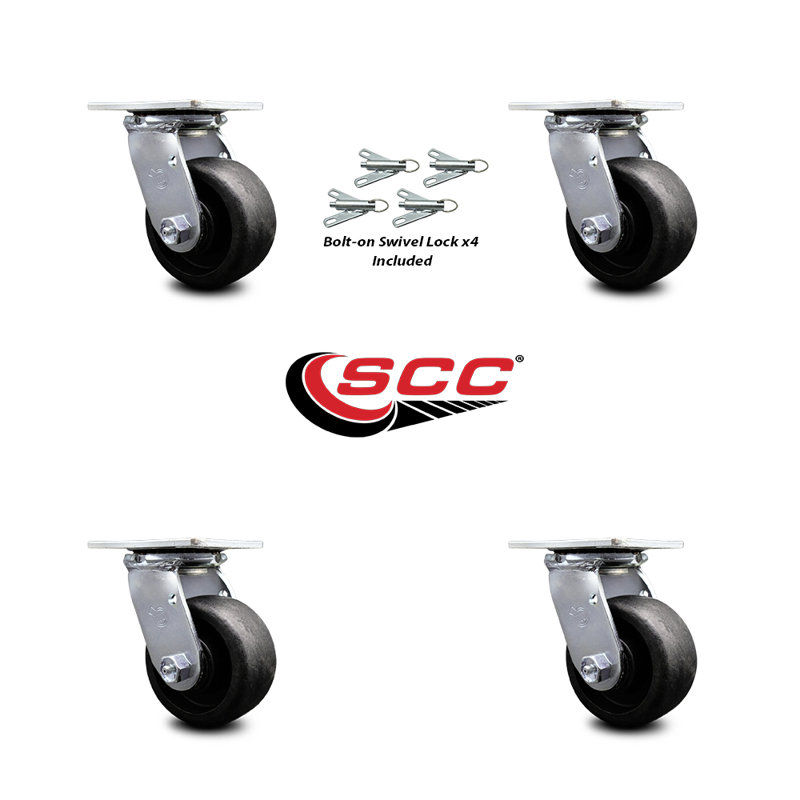 4 Inch Glass Filled Nylon Swivel Caster Set with Ball Bearing and Swivel Lock