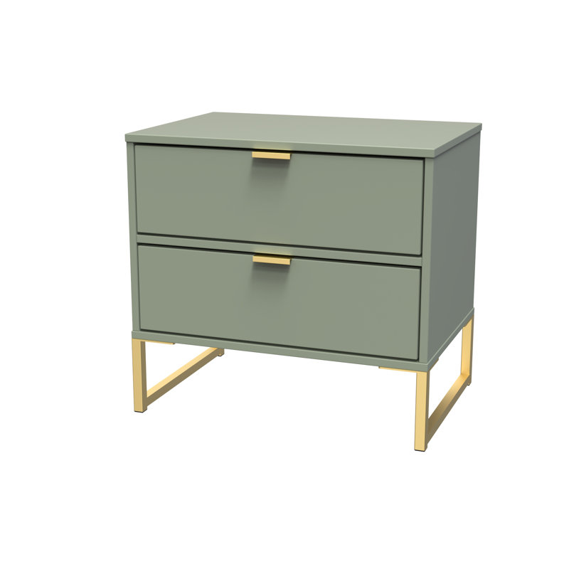 Fully Assembled Louwra 2 Drawer Bedside Table, Reed Green