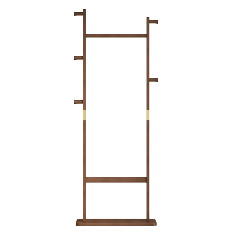 Walnut Solid Wood Freestanding Coat Rack with Shelves and Hooks