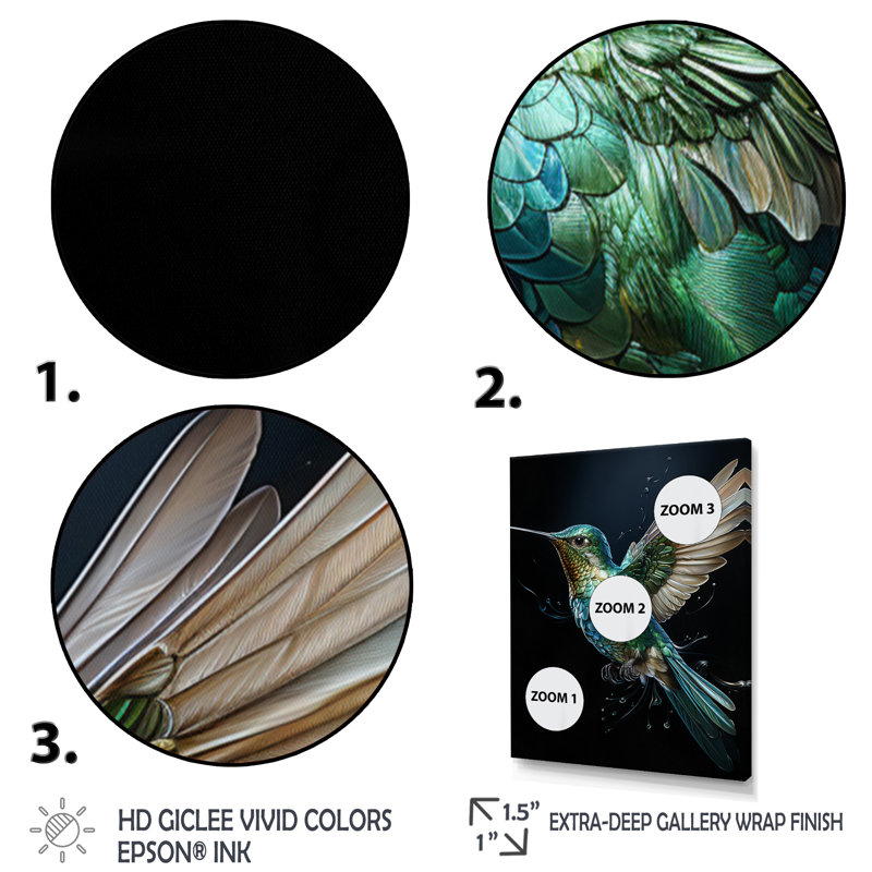 Woodleigh Teal Black Hummingbird Aérien Grace - Art mural colibri, H 32 po x l 16 po x P 1 po, Cadre flottant brun