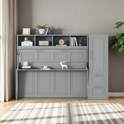 Lit escamotable double avec placard et tiroirs
