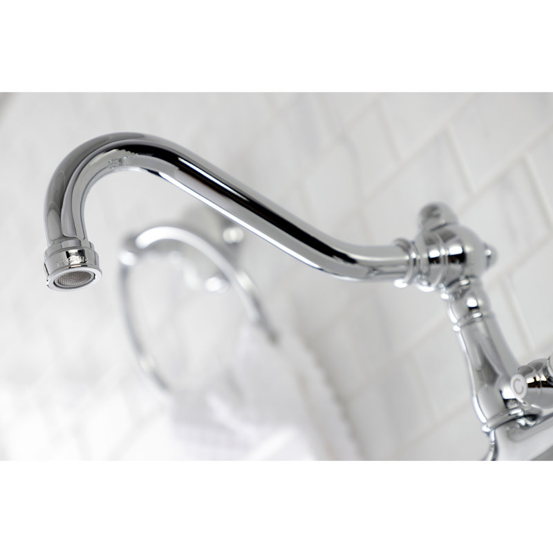 Kingston Brass Vintage Two-Handle 2-Hole Wall Mount Bathroom Faucet, Lever Handle, Polished Chrome