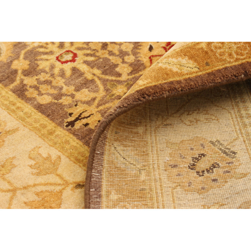 Tapis unique en laine noué à la main style Oushak brun foncé 4 pi 2 po x 6 pi 1 po New Age