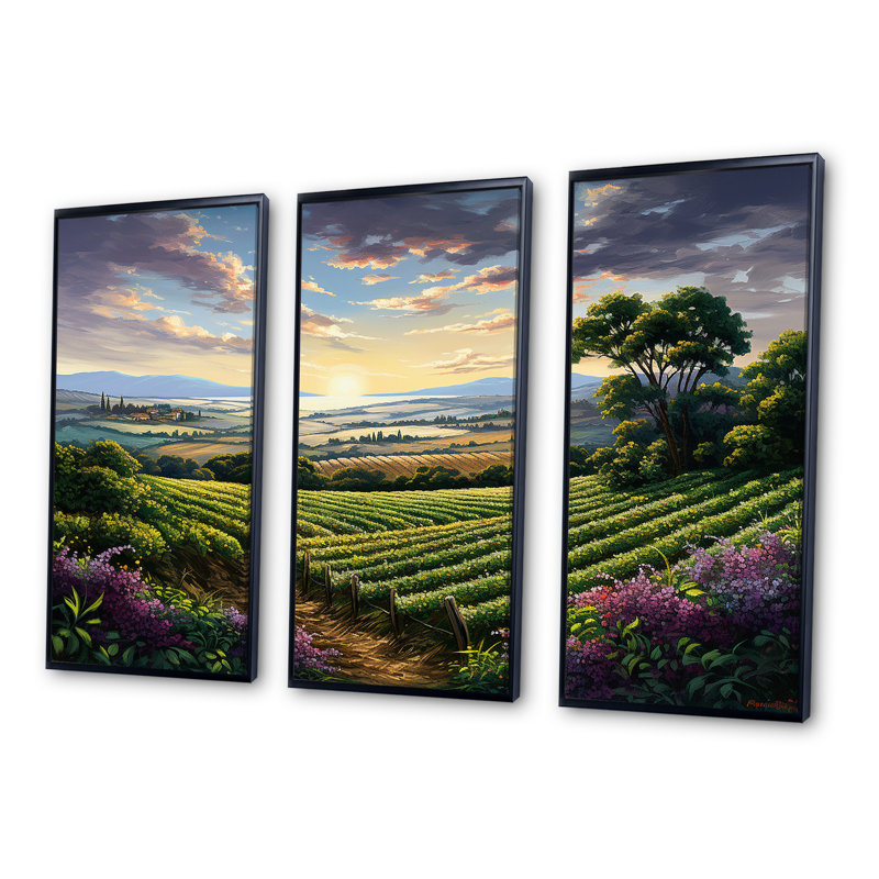 Vineyard Charm liquide Art IV - ensemble de décoration murale vignoble, Cadre flottant noir, H 40 po x l 60 po x P 1 po