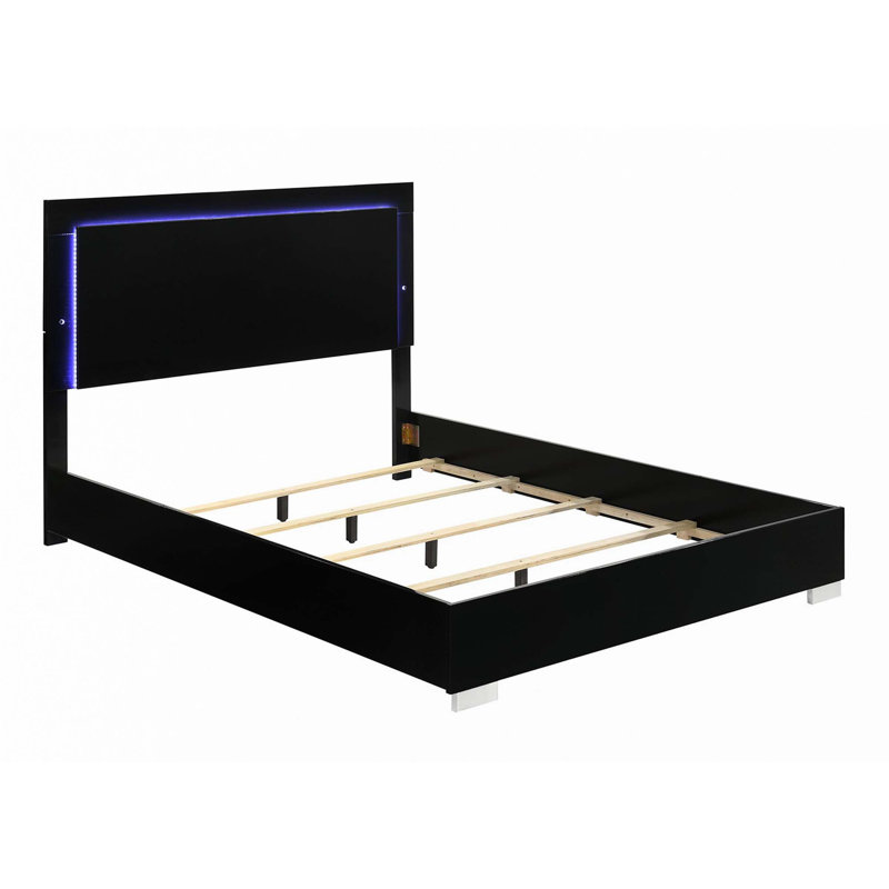 Lit 1Pc avec tête de lit à DEL avec finition UV et chambre à coucher (seulement lit), Grand, Noir