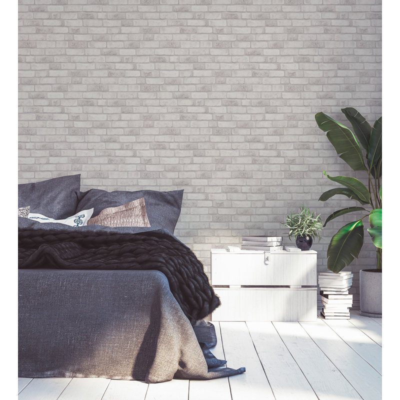 Bricks and More Collection Brick Weathered Effect Wallpaper Roll, White