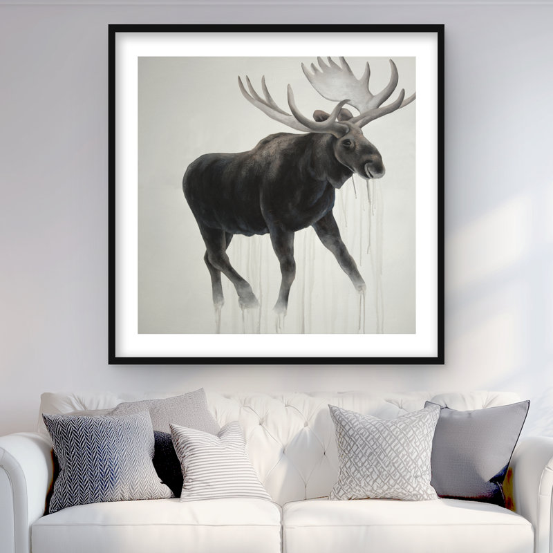 Orignal marchant - reproduction de la faune beige encadrée pour la décoration, Noir