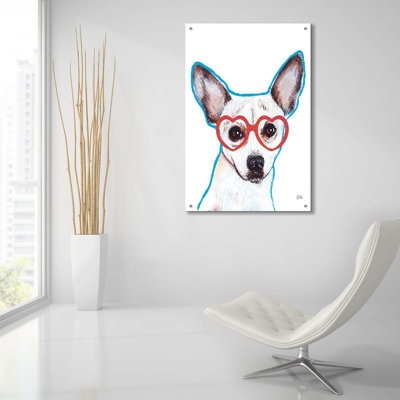 «Bespectacled Pet 1» par Melissa Averinos, art mural en verre acrylique